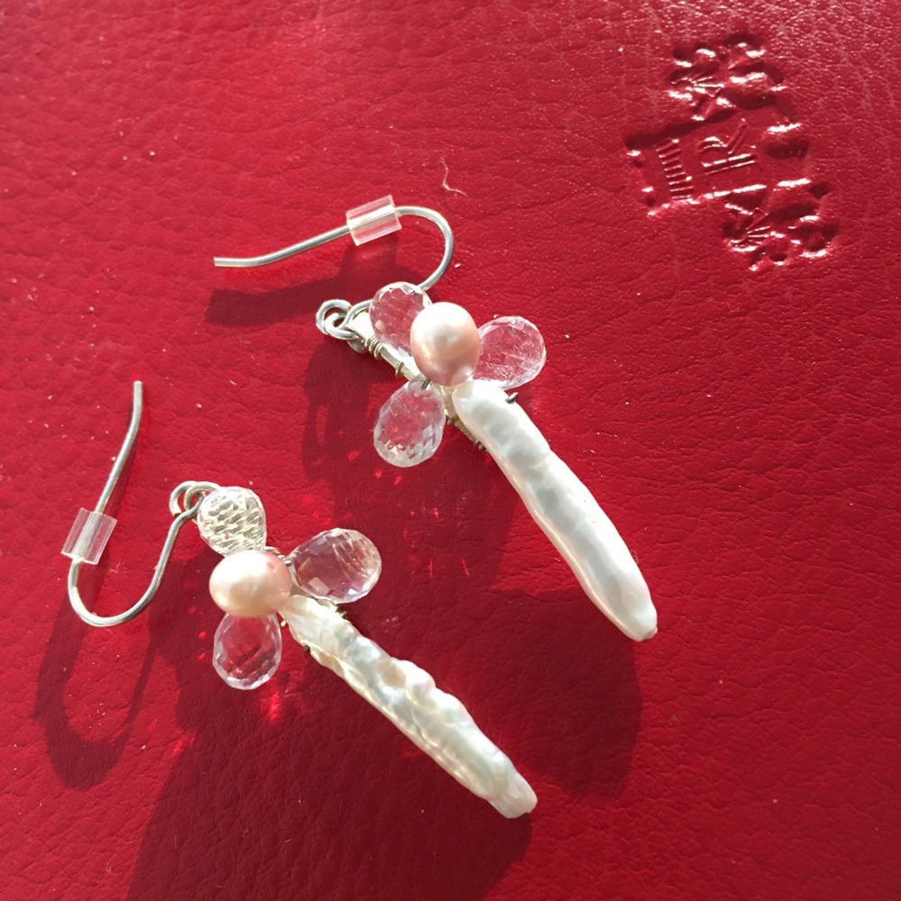 Sterling and pearl and Chrystal Earrings - Picture 3 of 3